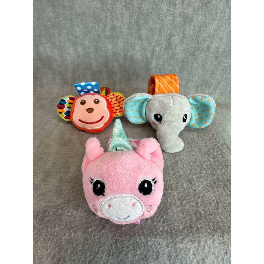 Baby‎ Wrist Rattles Set of 3 Monkey Elephant Unicorn Infant Plush Sensory Toys